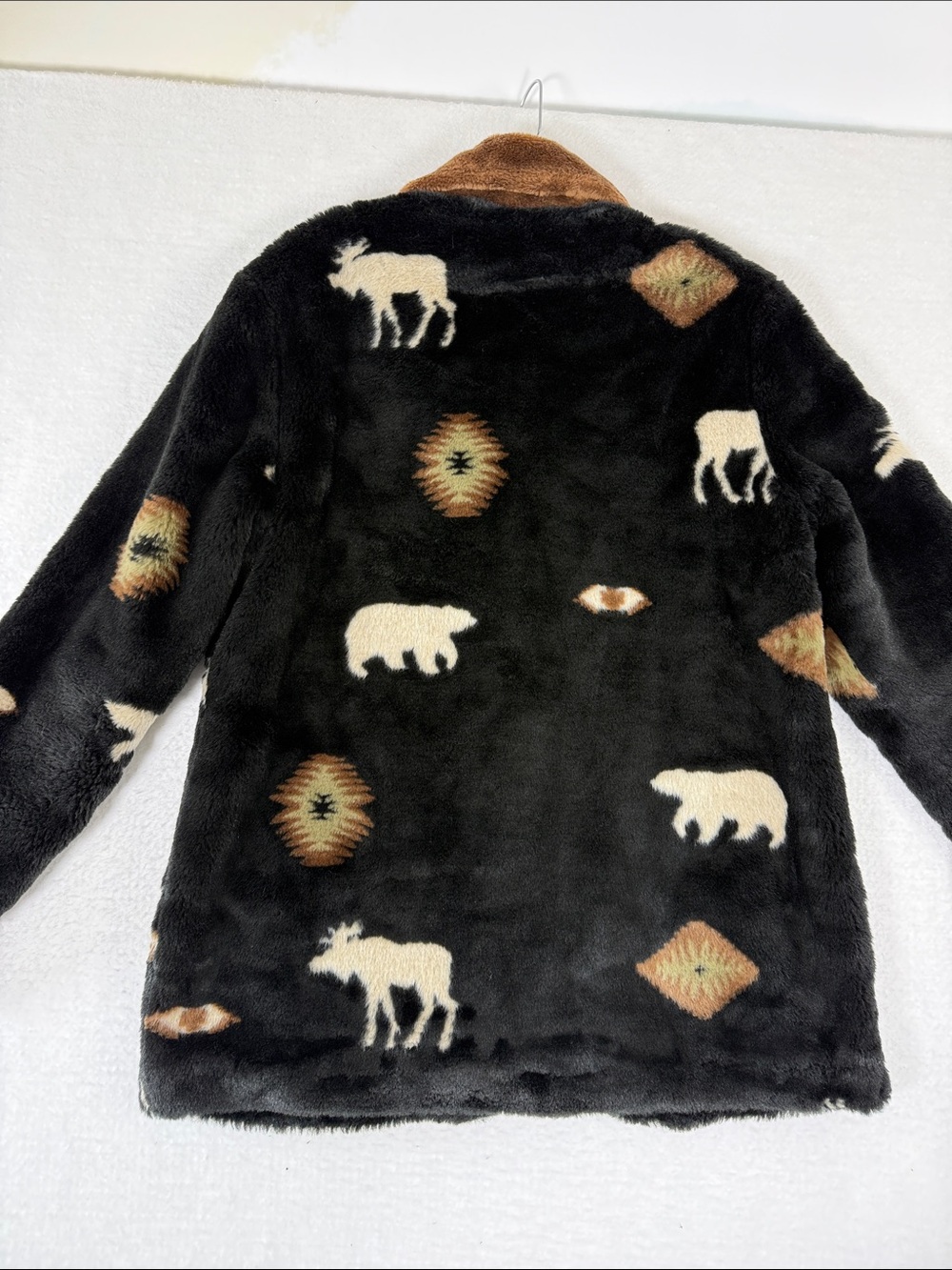 Vintage Black Mountain Rare Western Elk and Bears Fleece Long Sleeve Jacket sz L - Picture 4 of 4